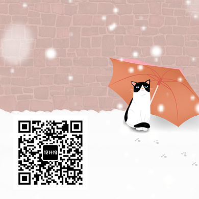 可爱卡通手绘猫咪新媒体二维码背景