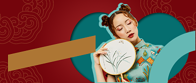 红色国潮美妆服饰公众号首图背景