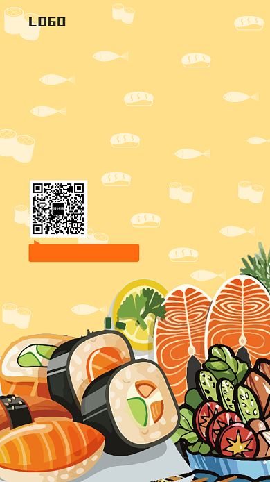 手绘可爱寿司宣传手机海报背景