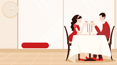 暖色调情侣烛光餐情人节扁平风手机海报背景