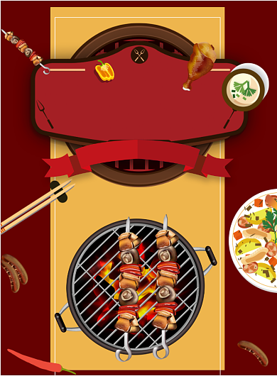 手绘卡通烧烤特惠印刷海报背景