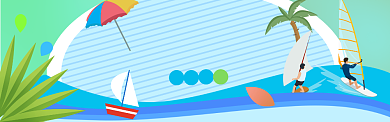 蓝色清爽夏日卡通海浪帆船活动banner背景