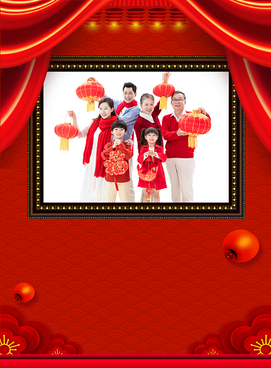 红色喜庆鼠年全家福新春海报背景