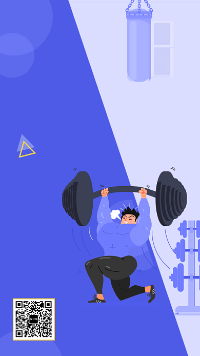 蓝色系简约卡通插画运动健身训练手机海报背景