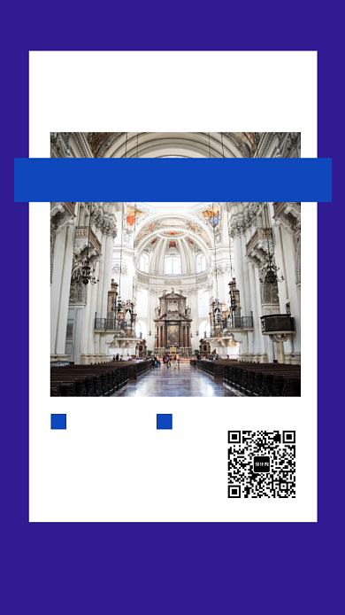 蓝色简约欧式教堂旅游手机海报模板背景