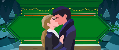 卡通情侣浪漫攻略圣诞树公众号首图背景