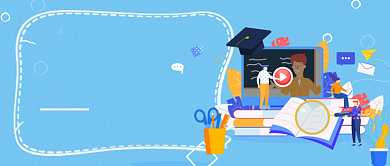 蓝色扁平卡通在线教育设计banner微信公众号素材图片背景