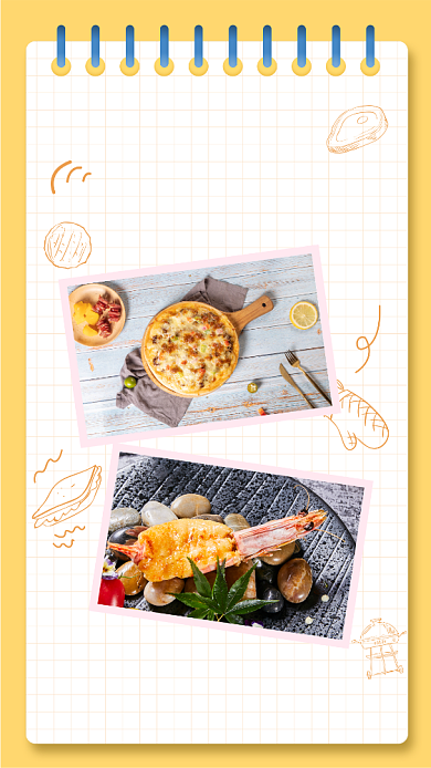 简约简笔画风格西餐促销手机海报背景