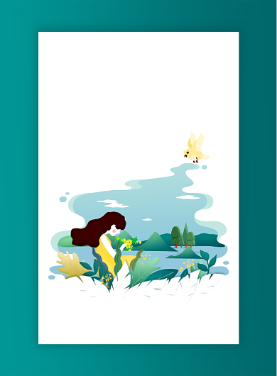 清明踏青白色简约卡通印刷海报背景