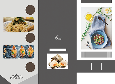 高级灰餐饮美食菜单三折页模板背景