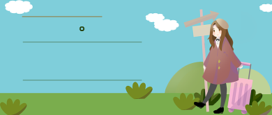 青春旅游蓝天白云草地行李新媒体配图背景