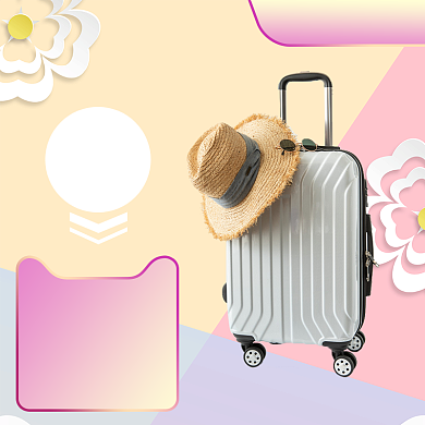 黄色粉色红色紫色清新活泼旅行箱直通车背景
