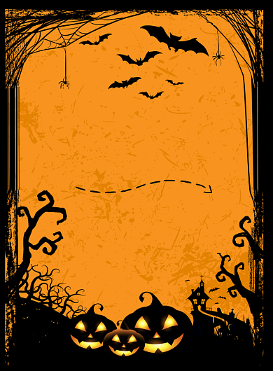 黄色搞怪风格万圣节印刷海报背景