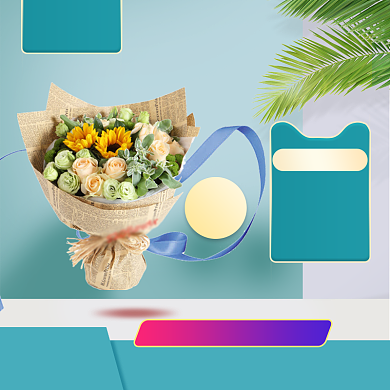 蓝色清新情人节鲜花促销直通车背景