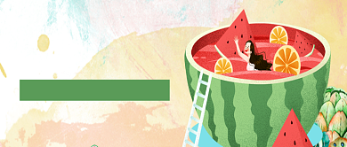 卡通插画西瓜水果店促销公众号首图背景