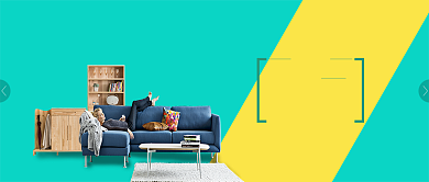 家具促销优惠宣传黄蓝色立体新媒体配图背景