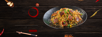 简约质感麻辣炒饭美食促销banner背景