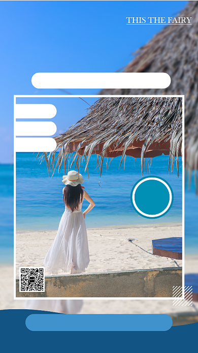 蓝色扁平东南亚仙本那旅游景点手机海报背景