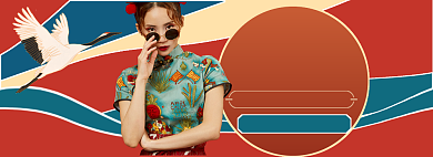 国潮女装连衣裙海报banner背景