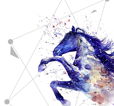 励志线条蓝色手绘马简约创新朋友圈封面背景