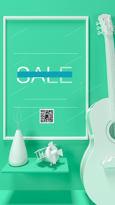 清新简约绿色促销购物手机海报背景