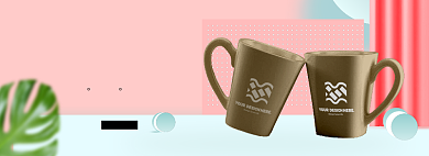 粉色简约马克杯促销banner背景