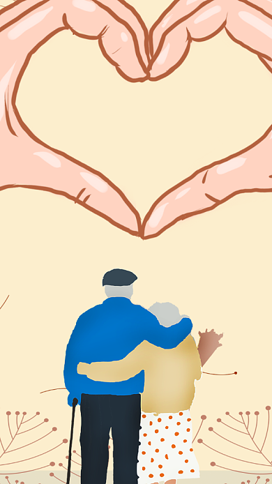 手绘感恩在心手机海报背景