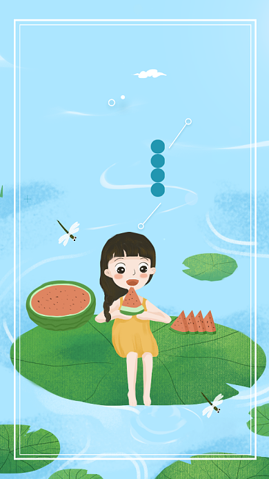 蓝色清凉夏天你好手机海报背景