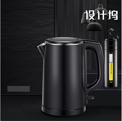 小家电烧水壶黑色主图直通车背景