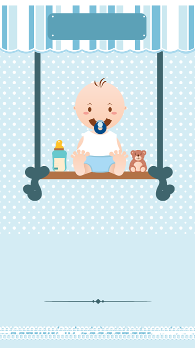 蓝色卡通满月宴宝宝满月宴请柬海报背景