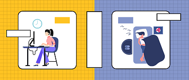 蓝黄色节前节后对比假期综合症工作赖床微信公众号素材图片背景