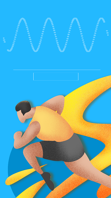 全民健身日卡通磨砂撞色手机海报背景