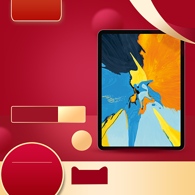 红色平板电脑年货节促销直通车背景