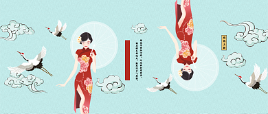 复古手绘中国风插画公众号首图背景