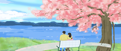 樱花节卡通浪漫人物公众号首图背景