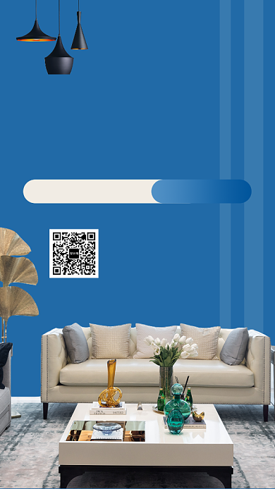 蓝色法式家居手机海报模板背景