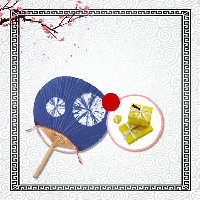 白色粉色手绘素雅国风折扇直通车背景