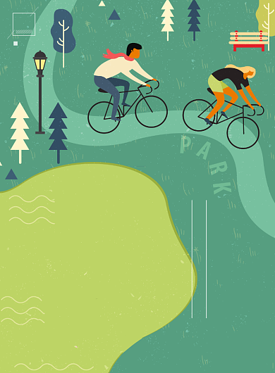 暖春出游旅行宣传绿色卡通印刷海报背景