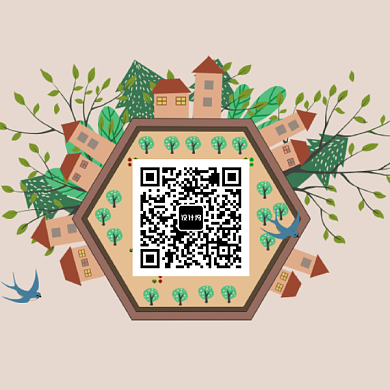 创意卡通家乡风景二维码背景