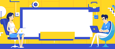 撞色插画手绘卡通职场招聘公众号首图背景