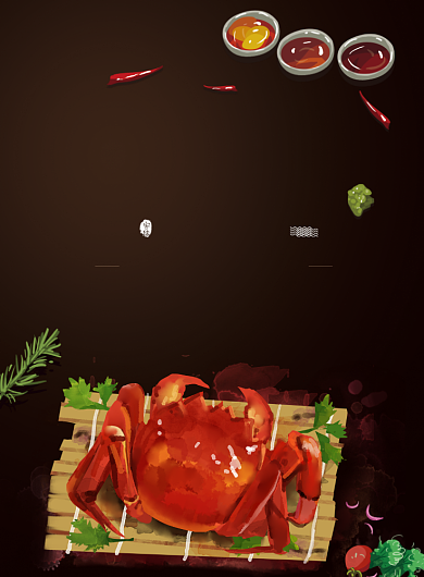 新鲜海鲜大闸蟹优惠棕色手绘印刷海报背景