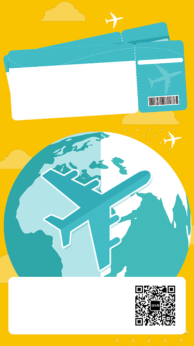 扁平插画全球错峰游机票券手机海报背景