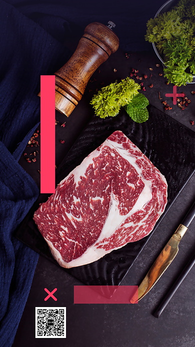 美食美味牛排网红餐厅VLOG手机海报背景