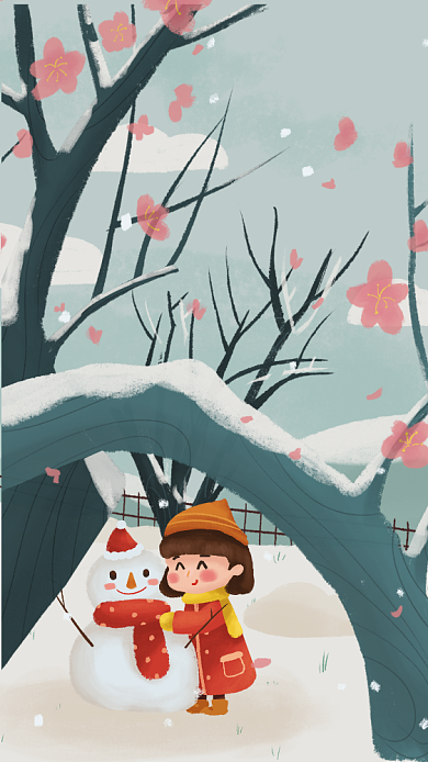 卡通创意插画立冬节气手机海报模板背景