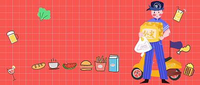 手绘骑手外卖配送公众号首图背景