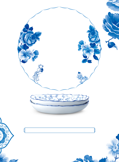 青色古风陶瓷青花瓷印刷海报背景