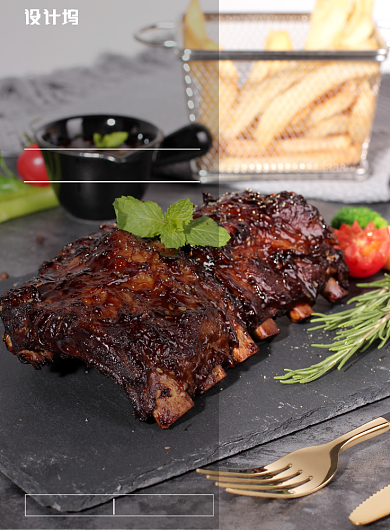 简约摄影图美食排骨印刷海报背景