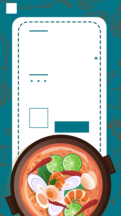 深蓝色日式海鲜粥卡通宣传海报背景