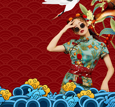 红色国潮风国潮女装店店长朋友圈封面背景