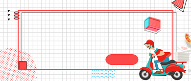 红色卡通创意外卖配送公众号首图背景
